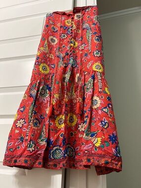 Mora Sz SML Red/Pink Floral Maxi Skirt with Bird